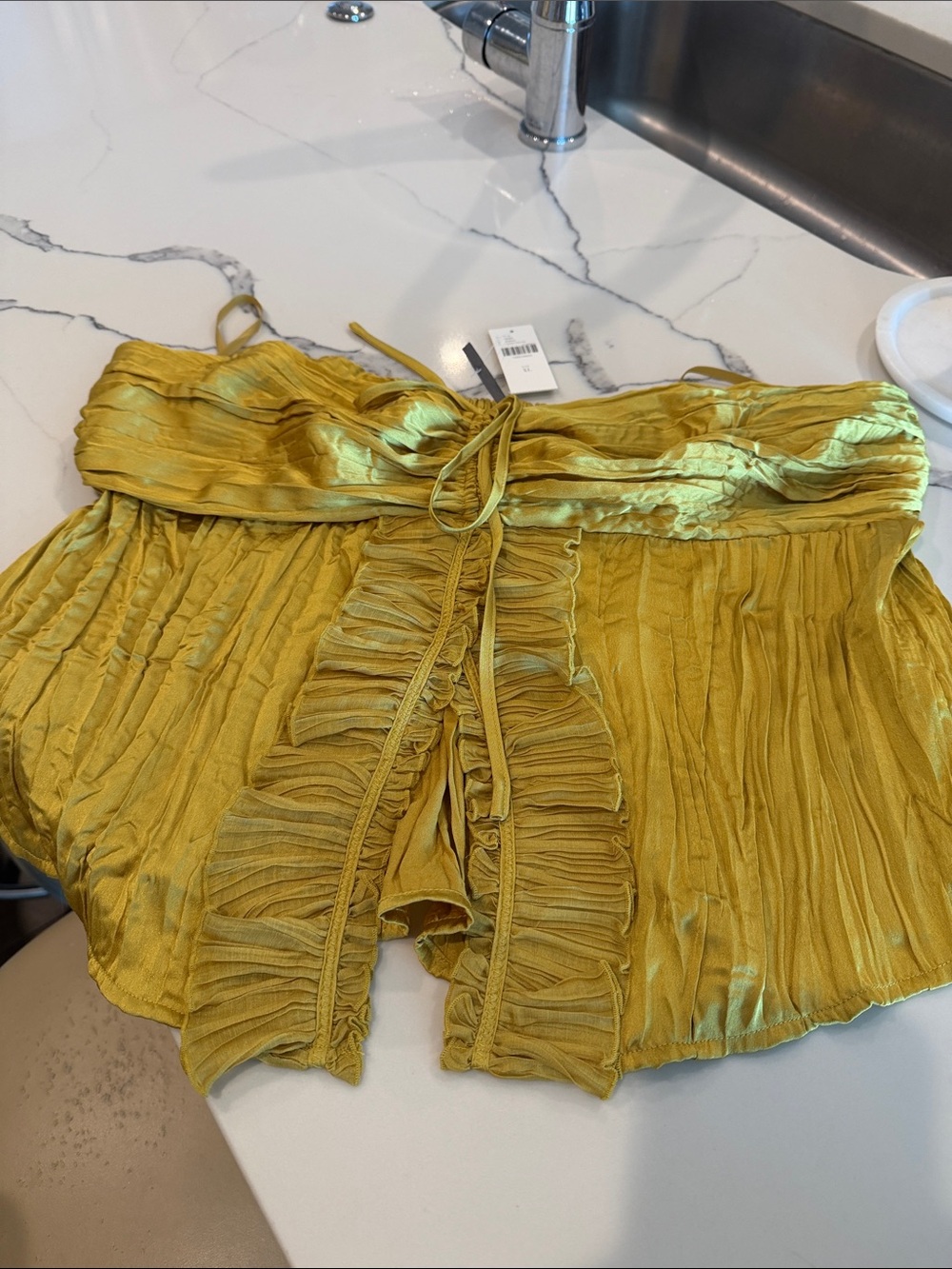 Anthropologie Mustard Yellow Ruffle Satin Camisole